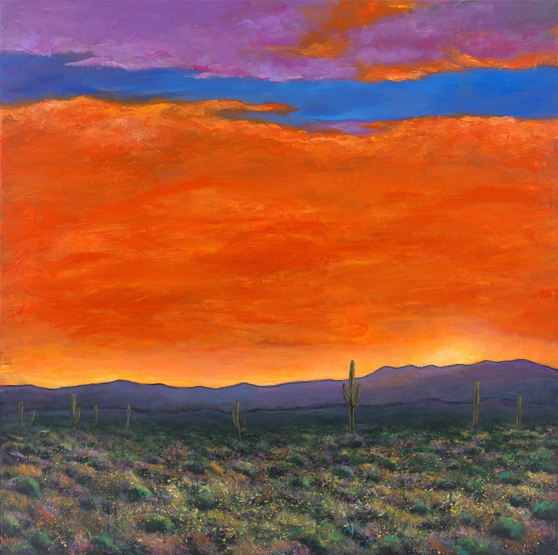Saguaro at Sunset painting